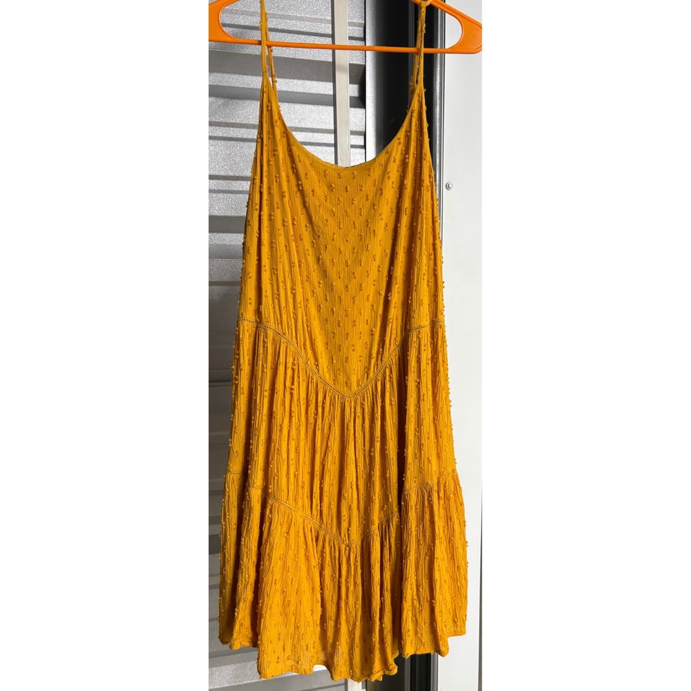 So good For Life Mustard Yellow Clip Dot Tiered Mini Dress